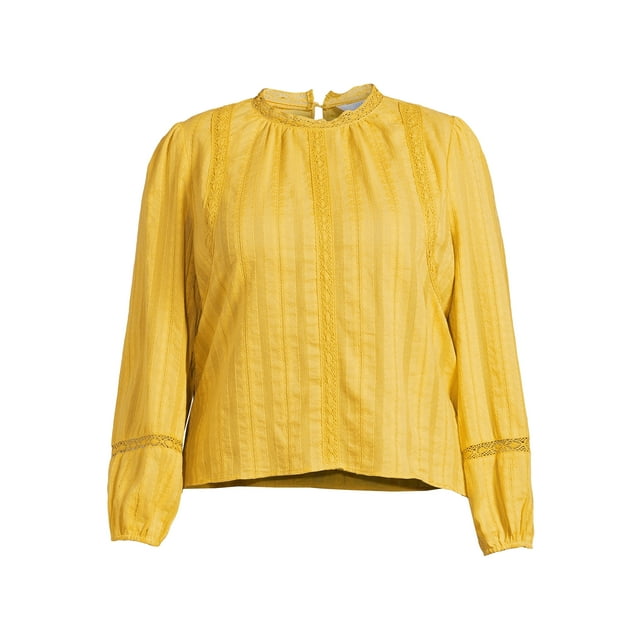 Time and Tru Womens Lace Inset Top with Long Sleeves,