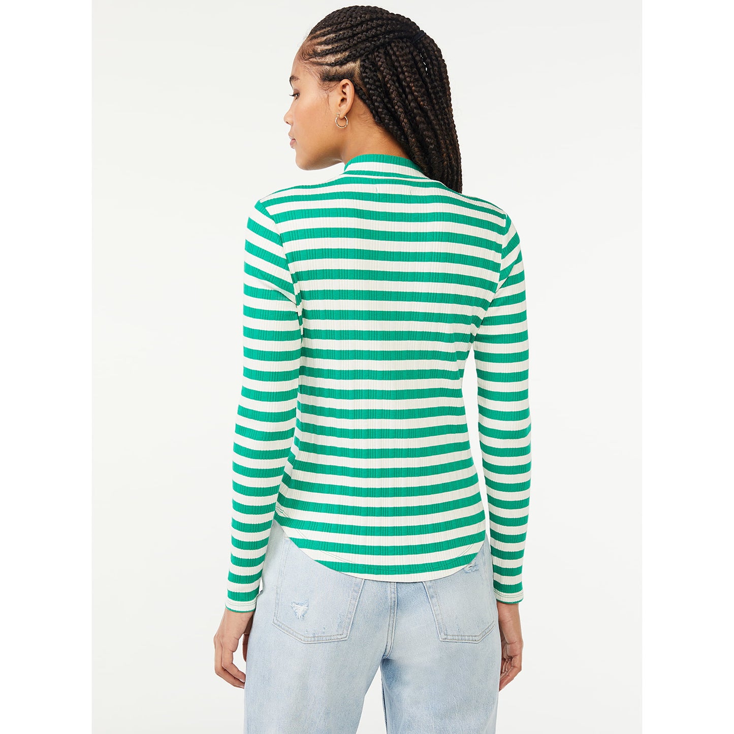 Free Assembly Womens Mock Neck Novelty Rib Tee with Long Sleeves