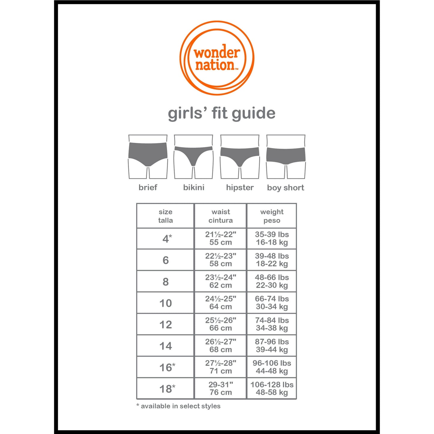 Wonder Nation Girls 14 Pack Briefs Panties Underwear