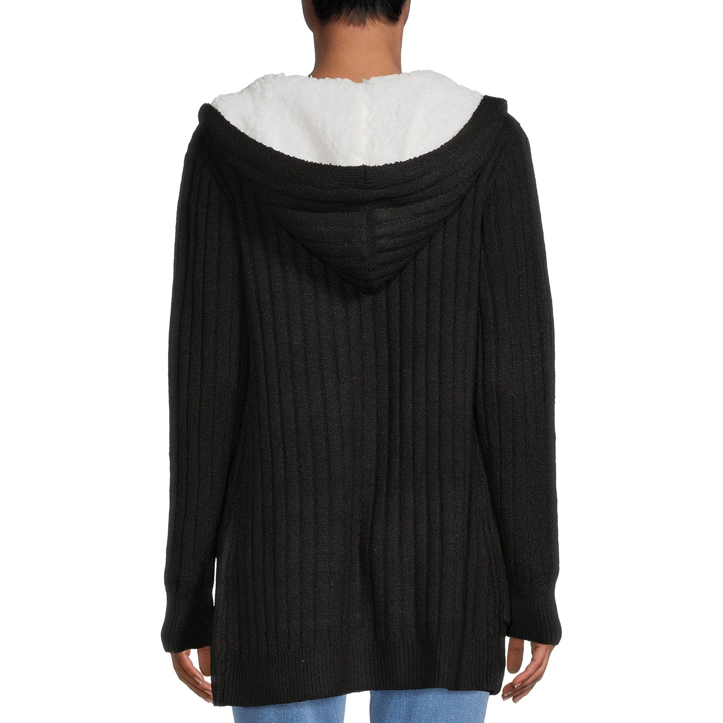 No Boundaries Juniors Cardigan Sweater with Faux Sherpa Hood