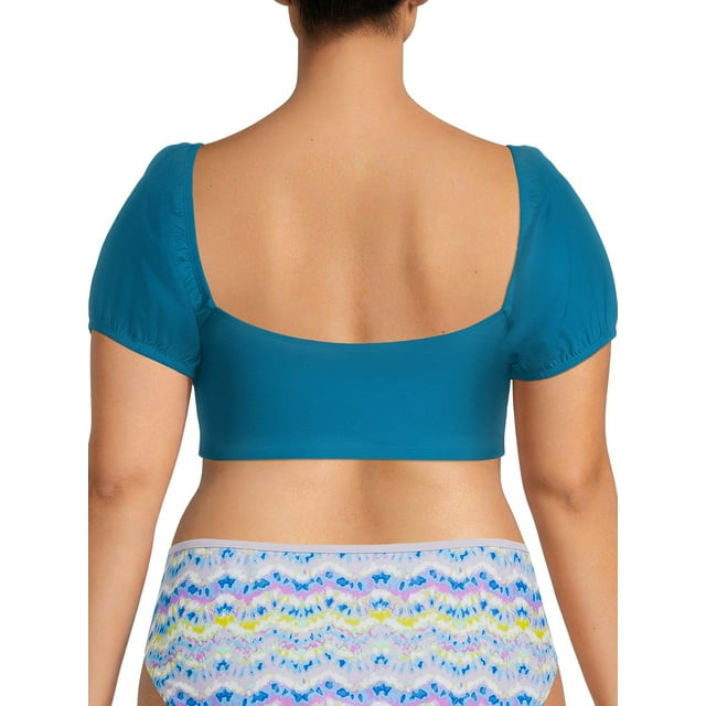 Time and Tru Womens and Womens Plus Puffed Sleeve Swim Top