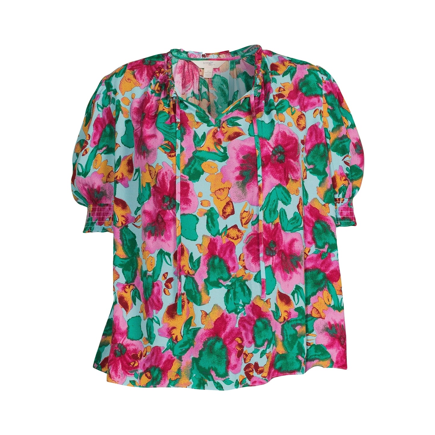 Terra & Sky Womens Plus Size Puff Sleeve Peasant Top