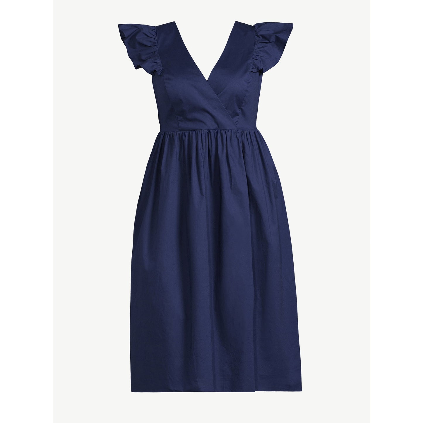 ELOQUII Elements Womens Plus Size Surplice Midi Dress with Ruffle Sleeves