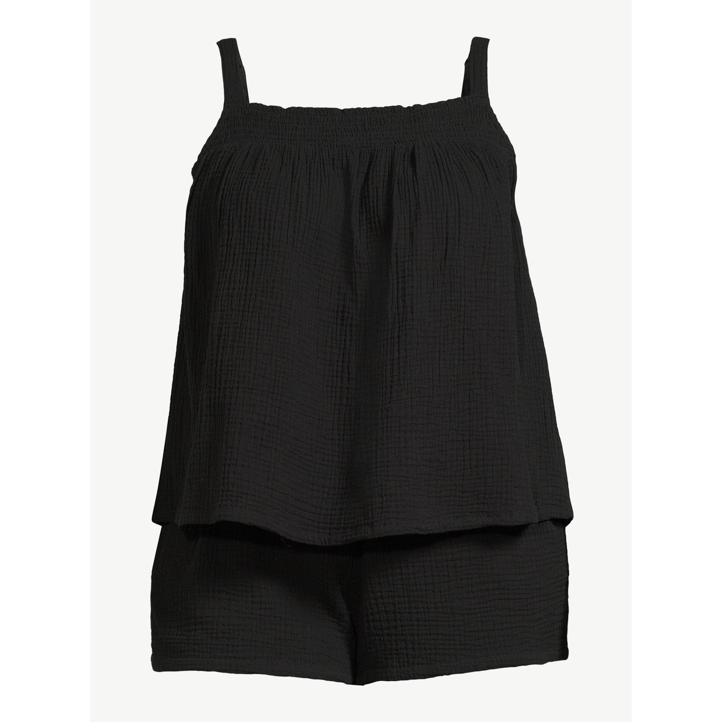 Joyspun Women's Gauze Smocked Cami Top and Shorts Sleep Set,