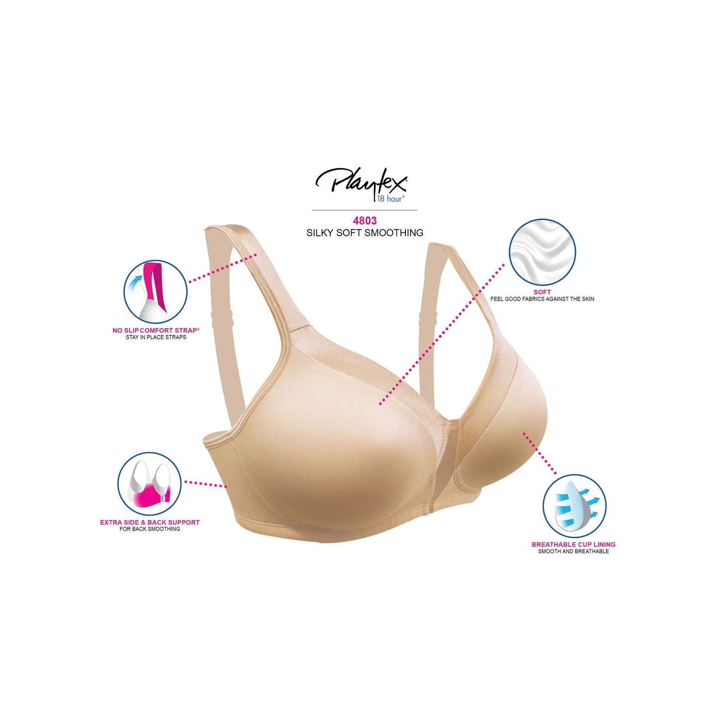 Playtex Womens 18 Hour Sleek and Smooth Wire-Free Bra Style-4803