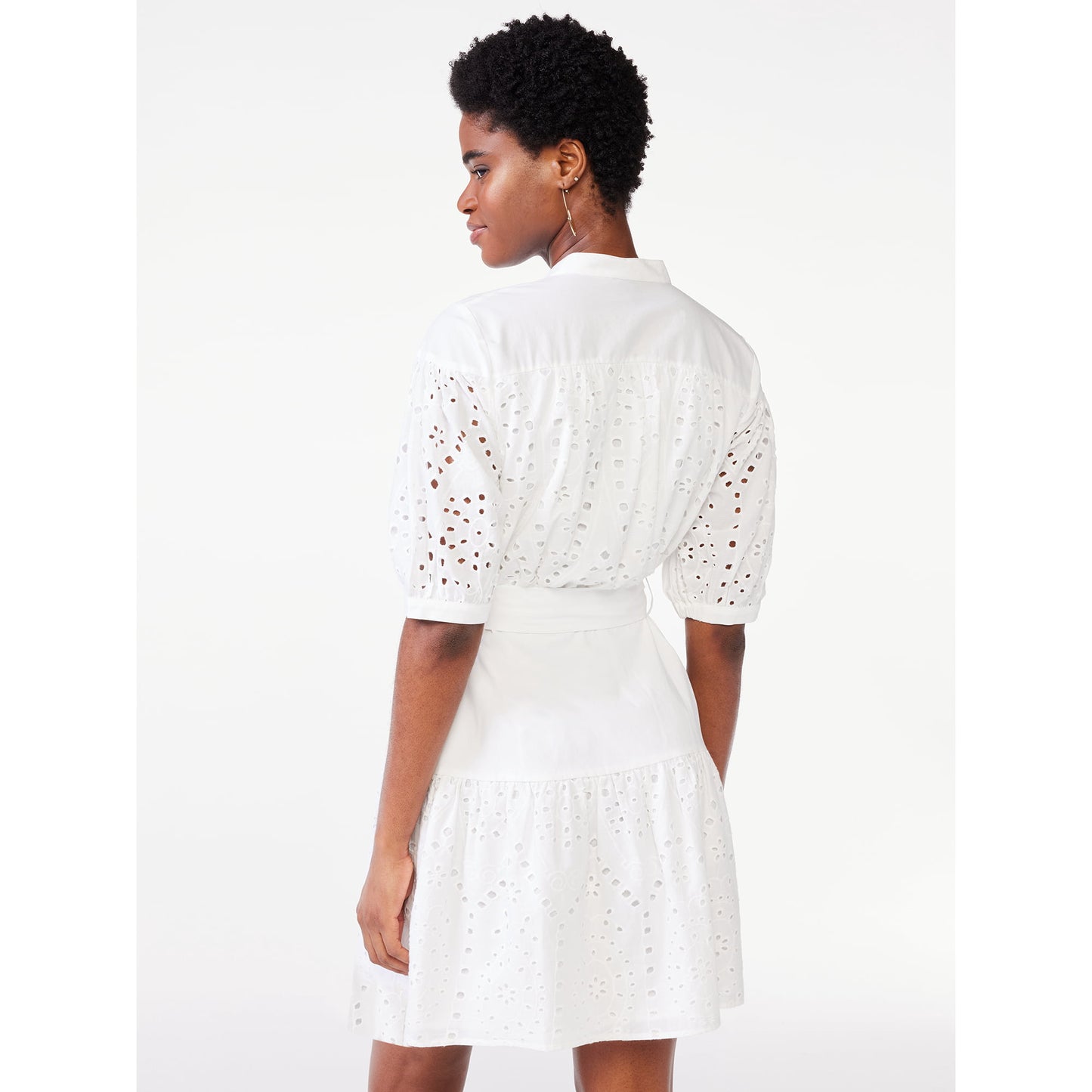 Scoop Womens Eyelet Short Shirt Dress with Volume Sleeves