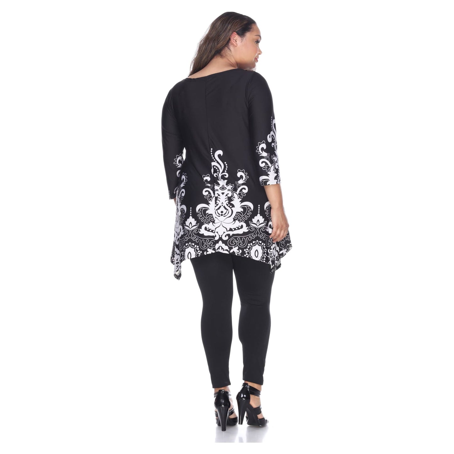 White Mark Womens Plus Size Damask Print Tunic Top