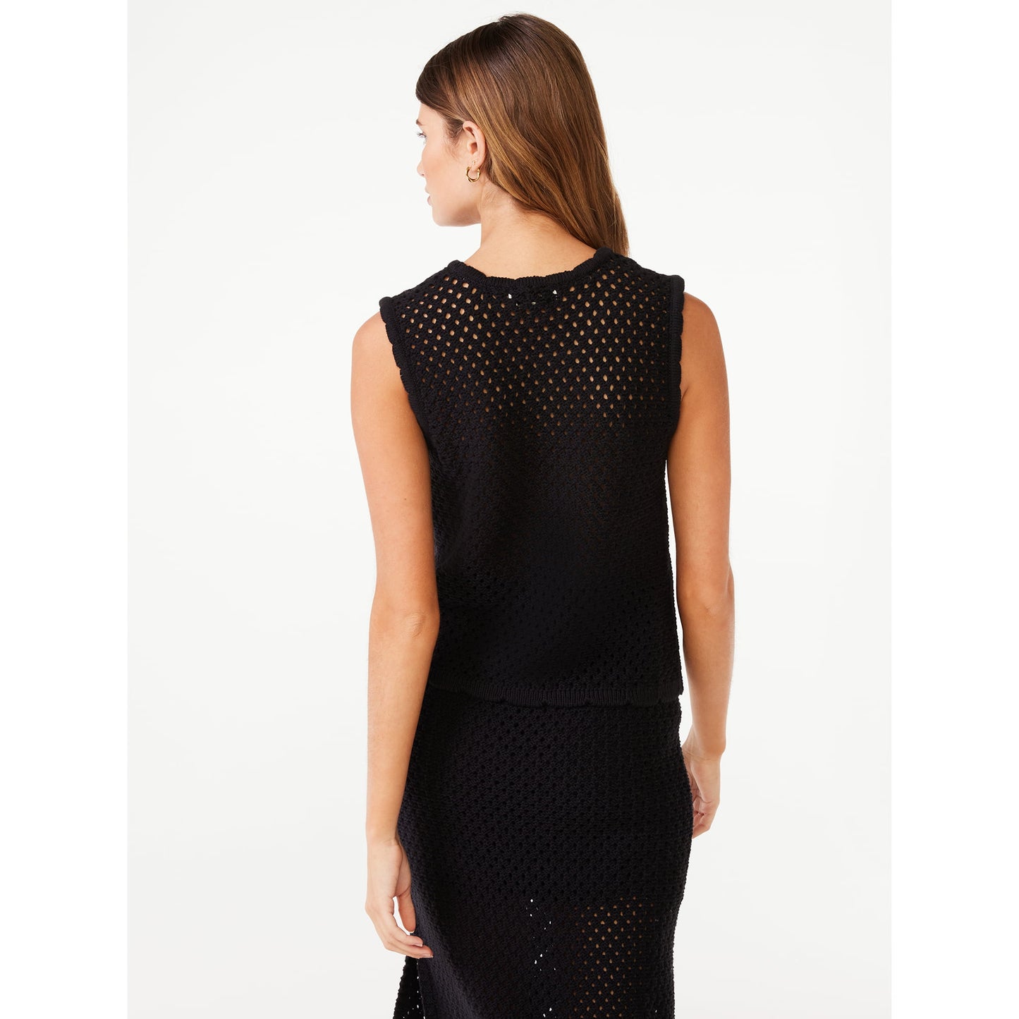 Free Assembly Womens Sleeveless Crochet Sweater Top,