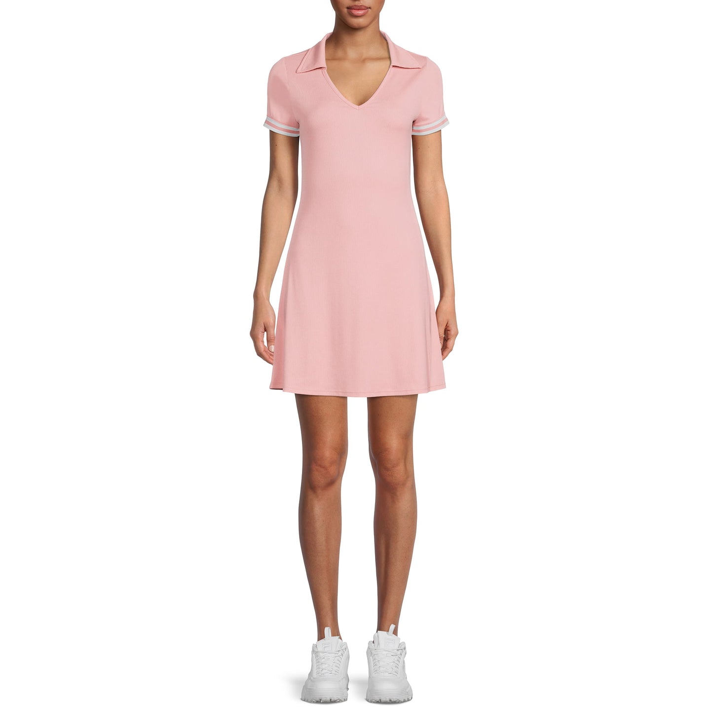 No Boundaries Juniors’ Contrast Sleeve Polo Dress