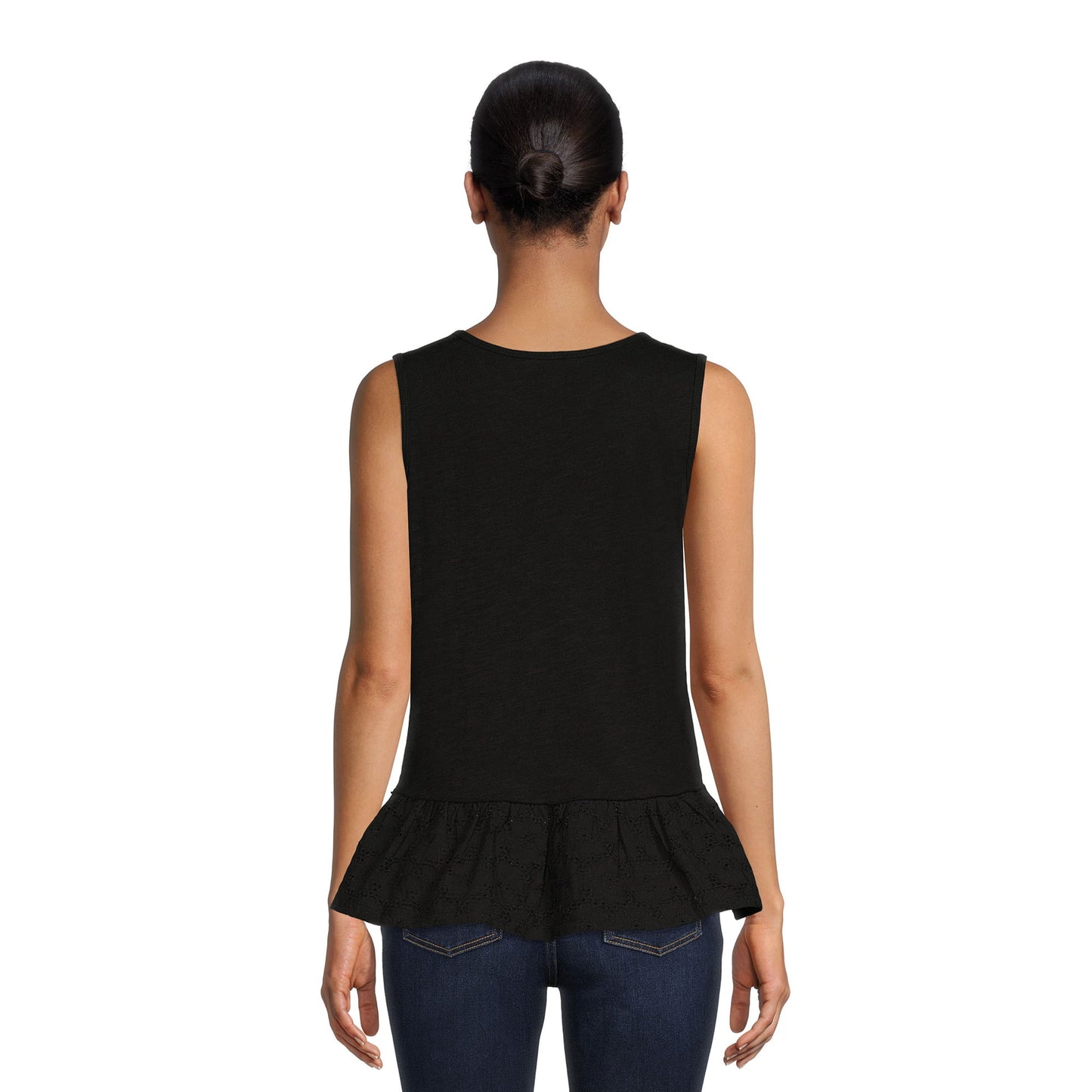 Time and Tru Women's Eyelet Ruffle Sleeveless Top