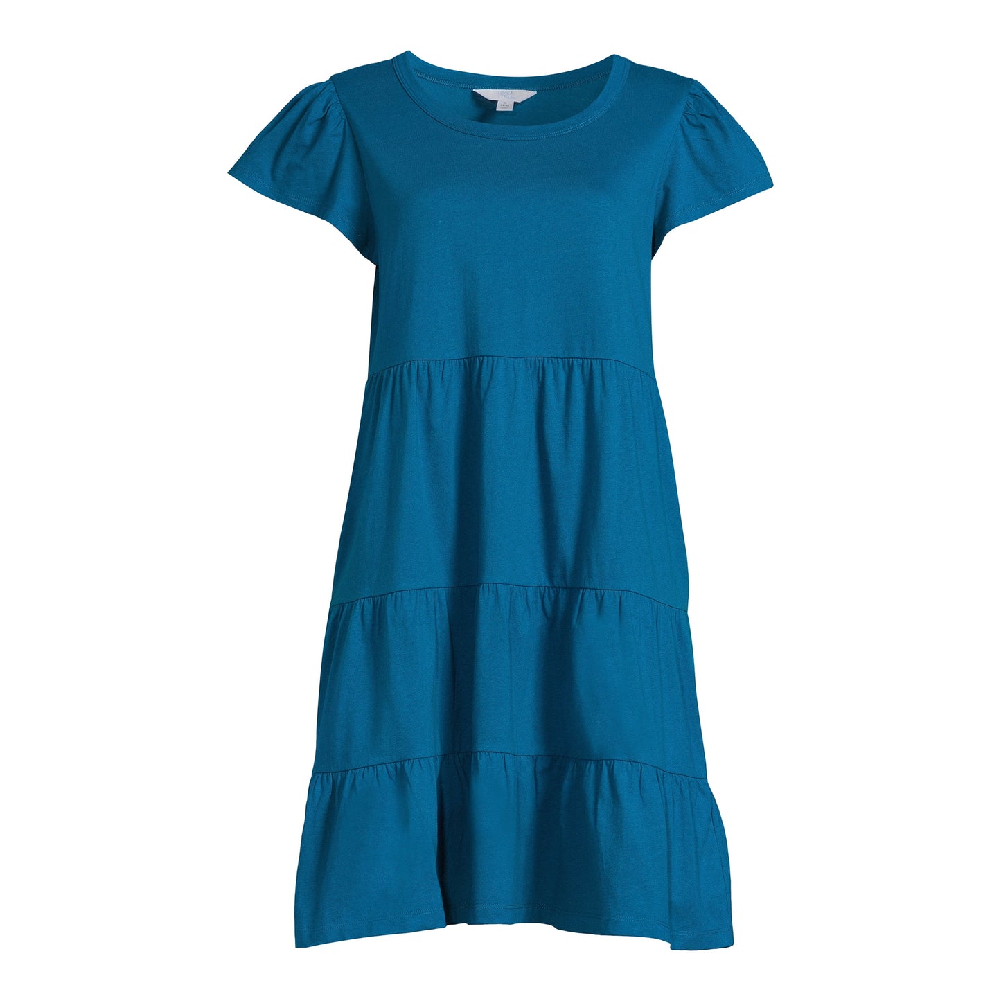 Time and Tru Womens Short Sleeve Tiered Knit Dress( with Pockets)