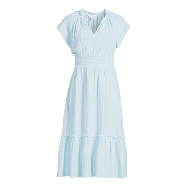 Time and Tru Womens Midi Linen Striped Dress