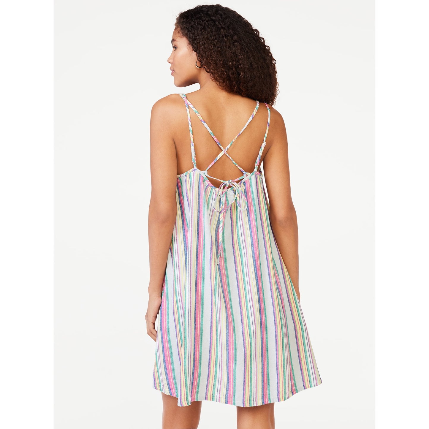 Free Assembly Womens Sleeveless Cross Back Mini Swing Dress,