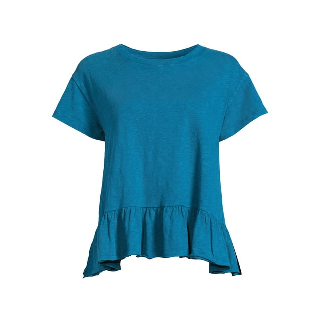 Womens Time and Tru Short Sleeve Washed Peplum Top