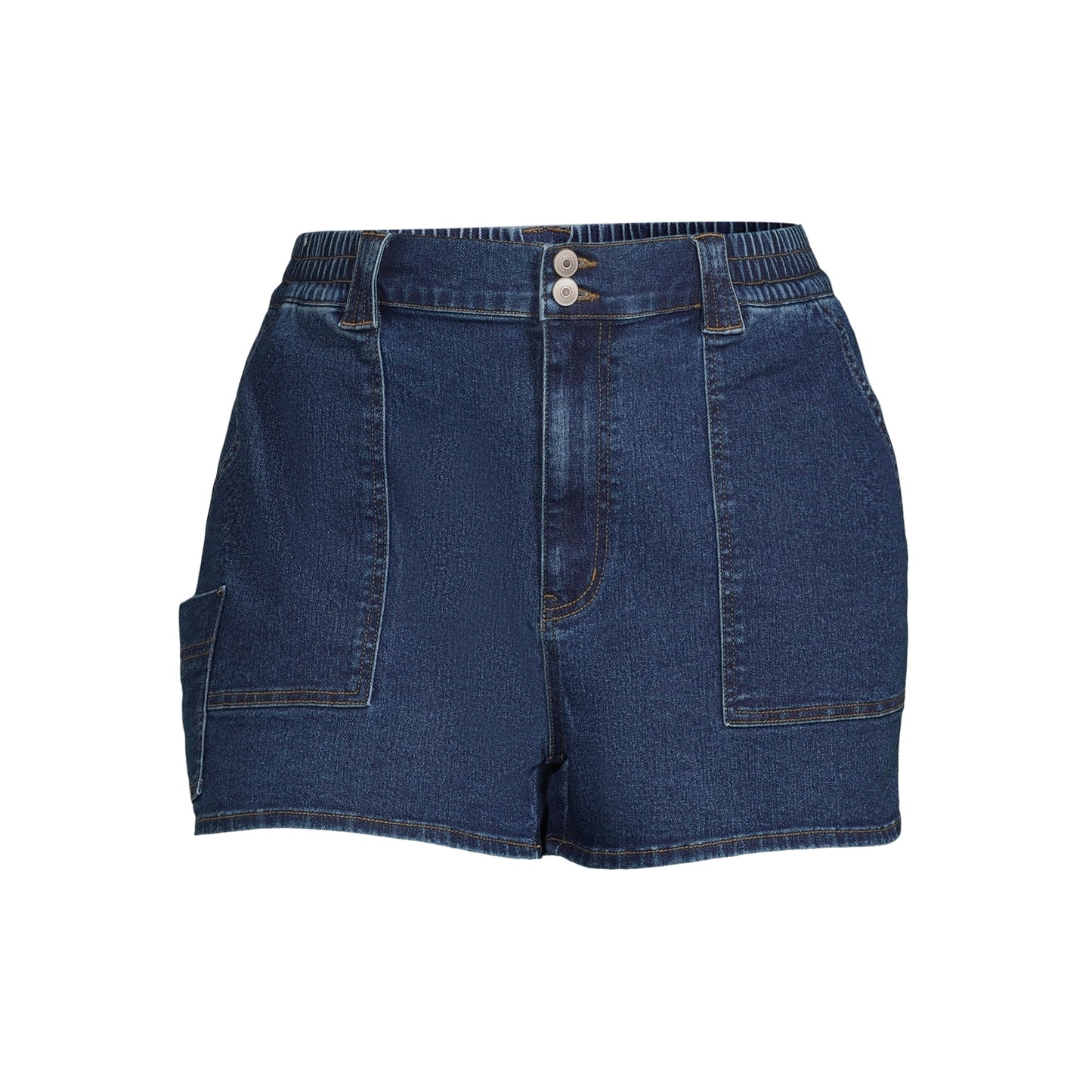 No Boundaries Juniors Plus Denim Carpenter Shorts with Elastic Back