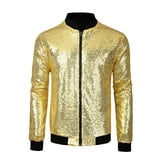 Lars Amadeus Men's Long Sleeve Zipper Glitter Bomber Jacket Coats