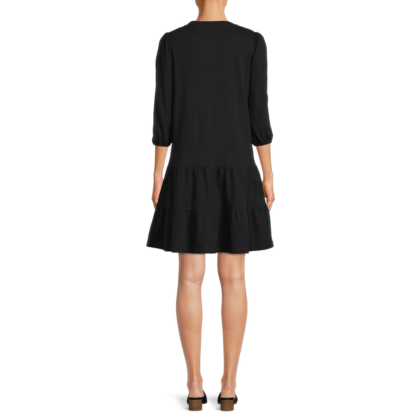 Time and Tru Womens Long Sleeve Slub V Neck Tiered Knit Dress
