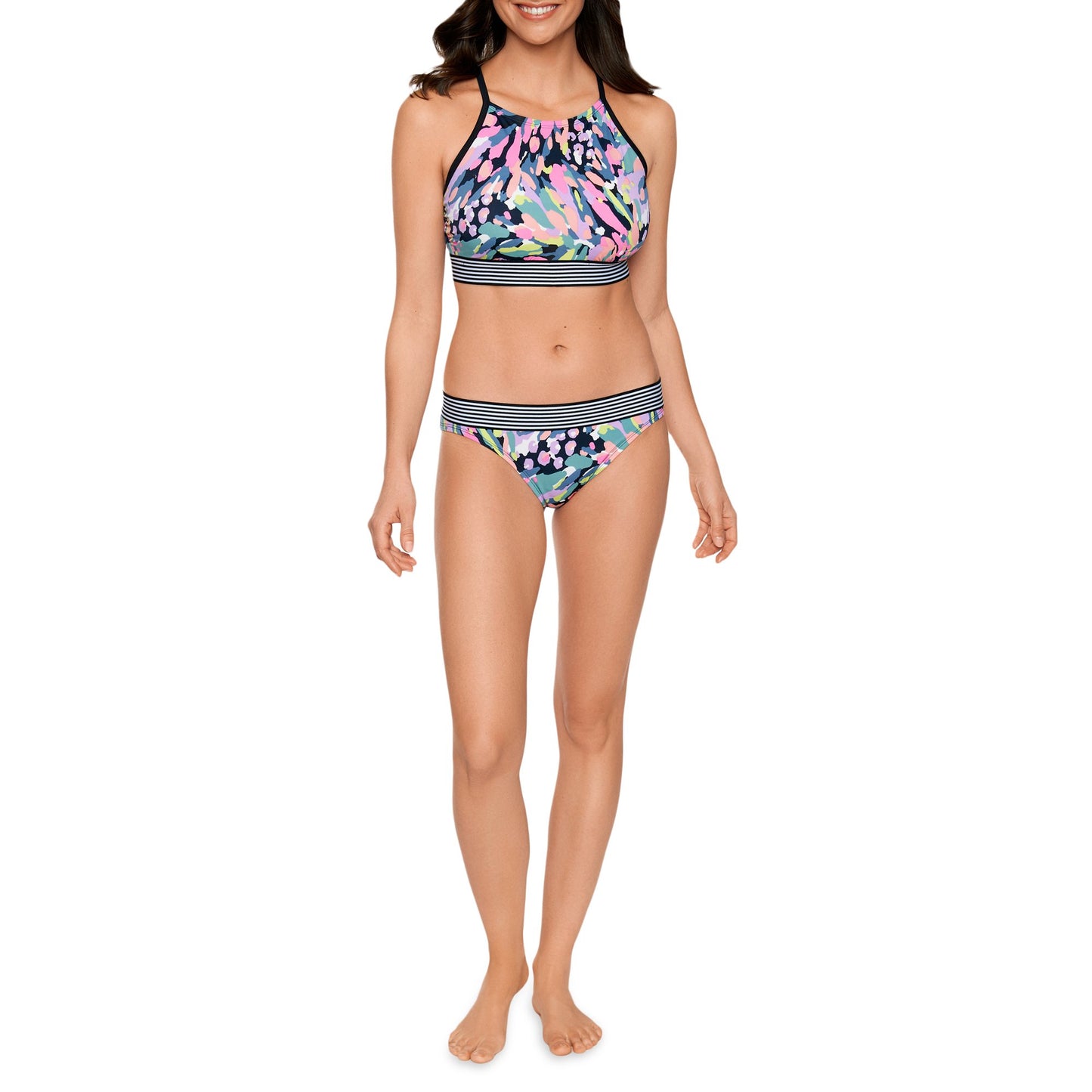 Avia Womens Painterly Tropics Cross Back Bikini and Top Swimsuit