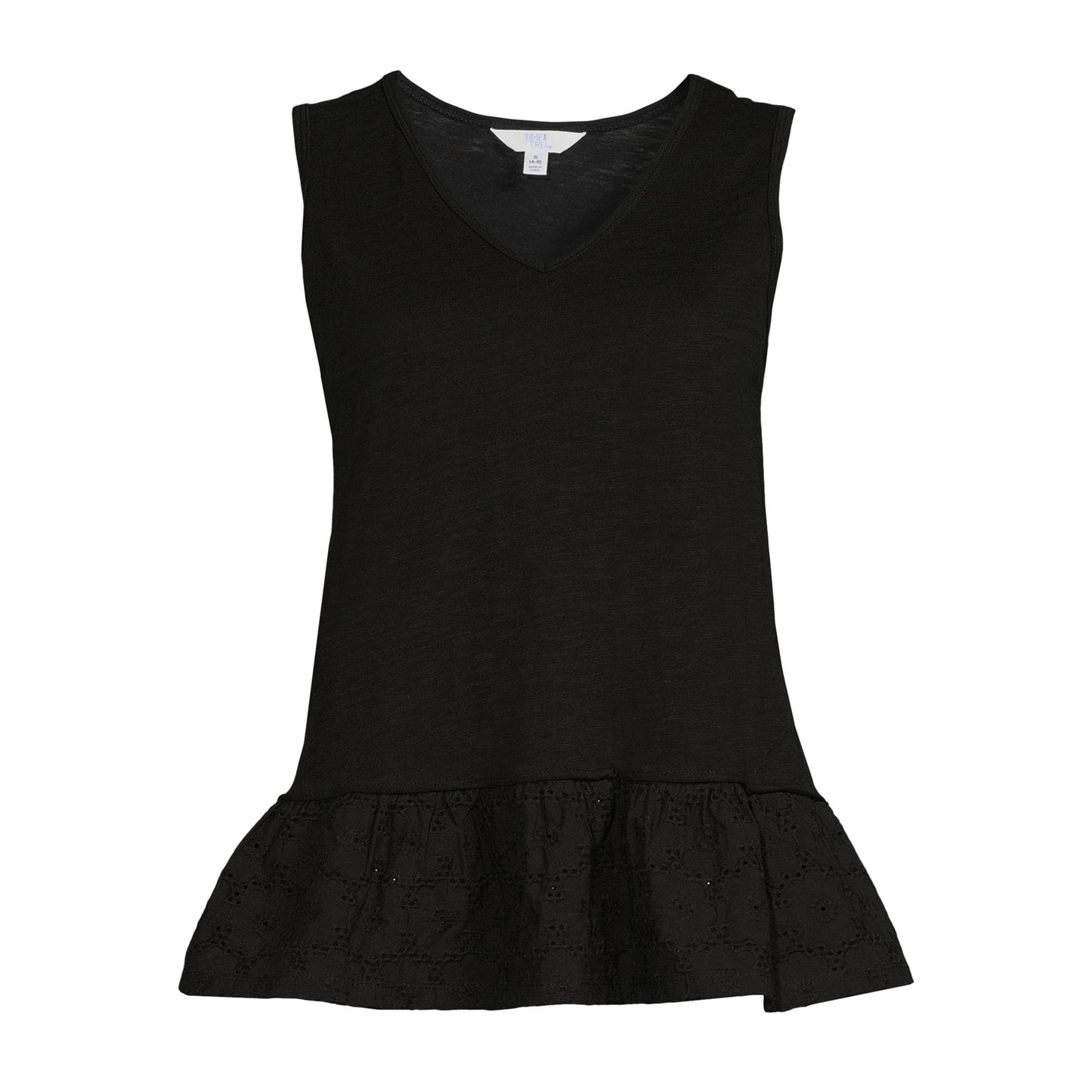 Time and Tru Women's Eyelet Ruffle Sleeveless Top
