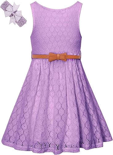 Girl Sleeveless Lace Dress Lace Skirt with belt