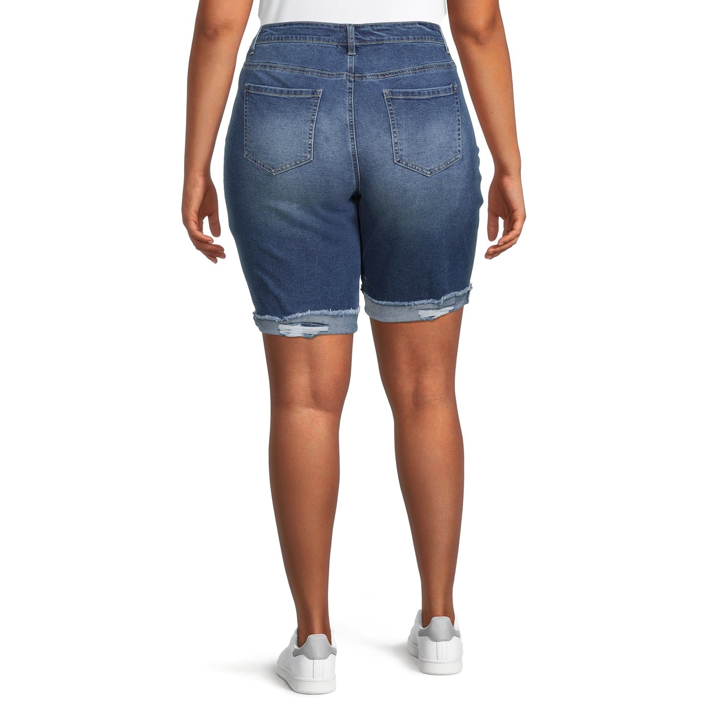 Alivia Ford Women's Plus Size Destructed Roll-Cuff Stretch Bermuda Shorts
