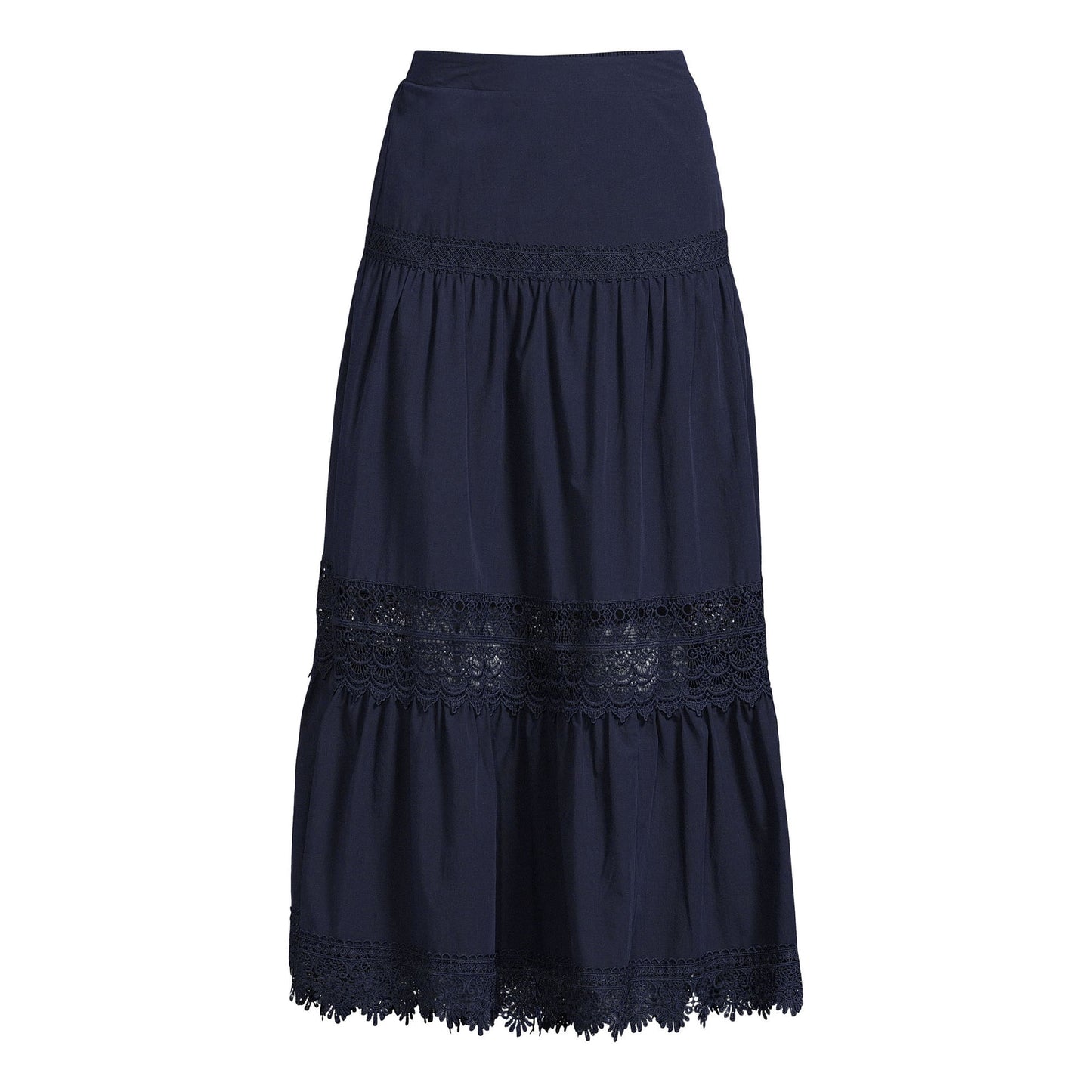 Time and Tru Women’s Tiered Maxi Skirt with Lace Trim