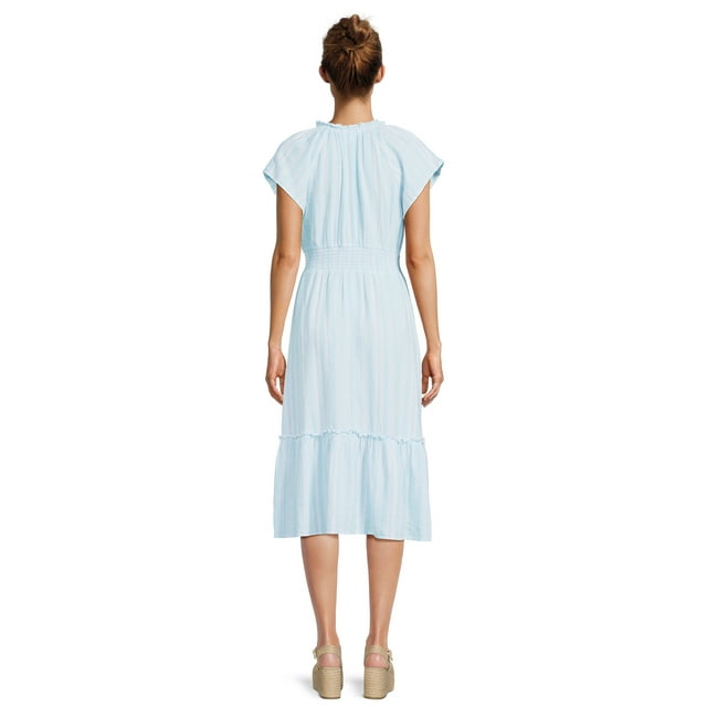 Time and Tru Womens Midi Linen Striped Dress