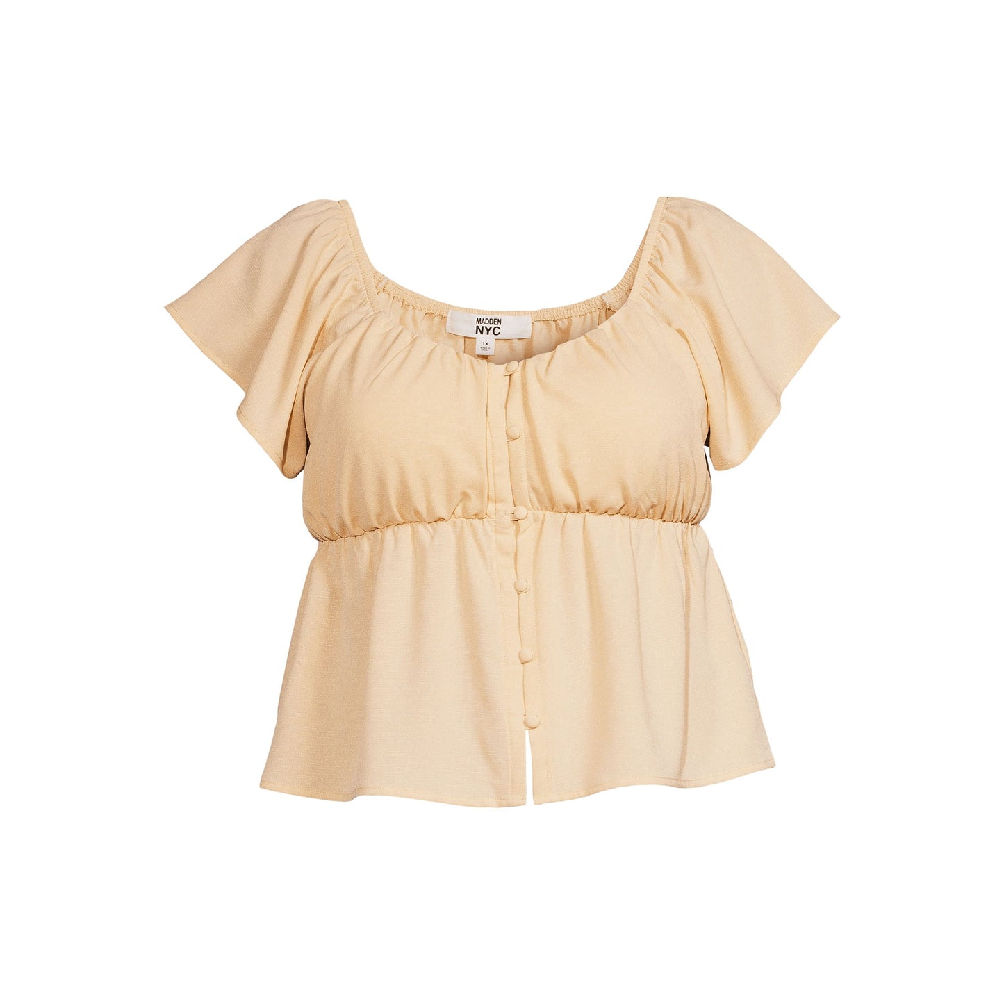 Madden NYC Juniors Flutter Sleeve Button Front Top