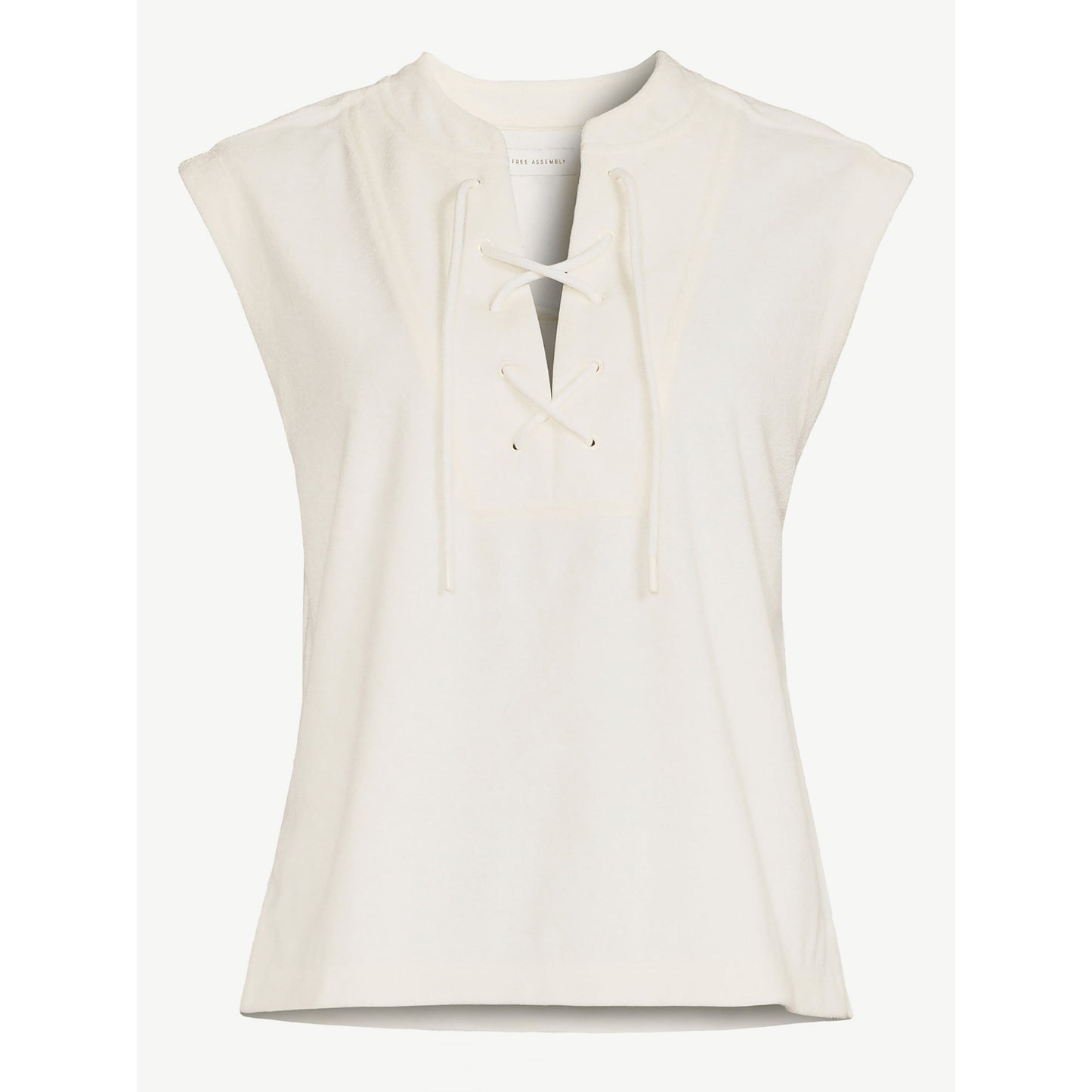 Free Assembly Womens Sleeveless Terry Cloth Lace Up Top,
