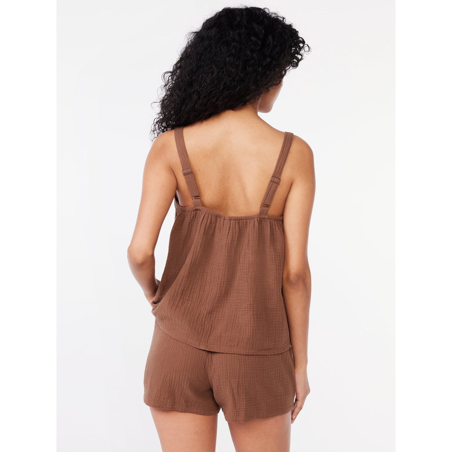 Joyspun Women's Gauze Smocked Cami Top and Shorts Sleep Set,