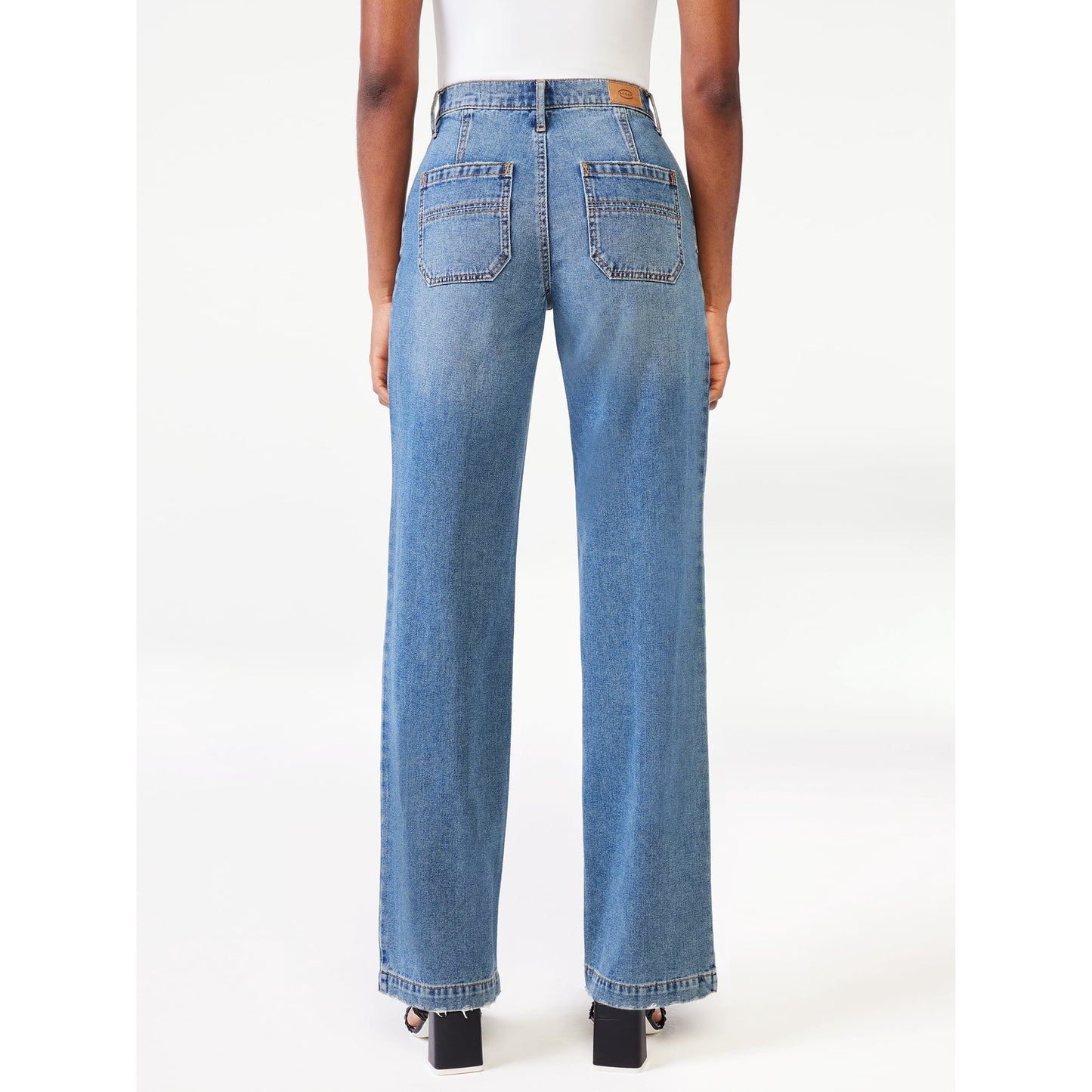 Scoop Womens Low Rise Wide Leg Ripped Jeans