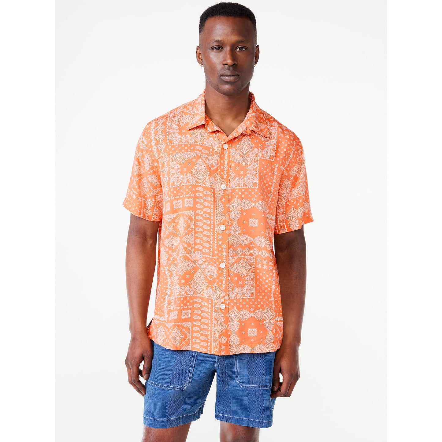 Free Assembly Mens Printed Shirt with Short Sleeves