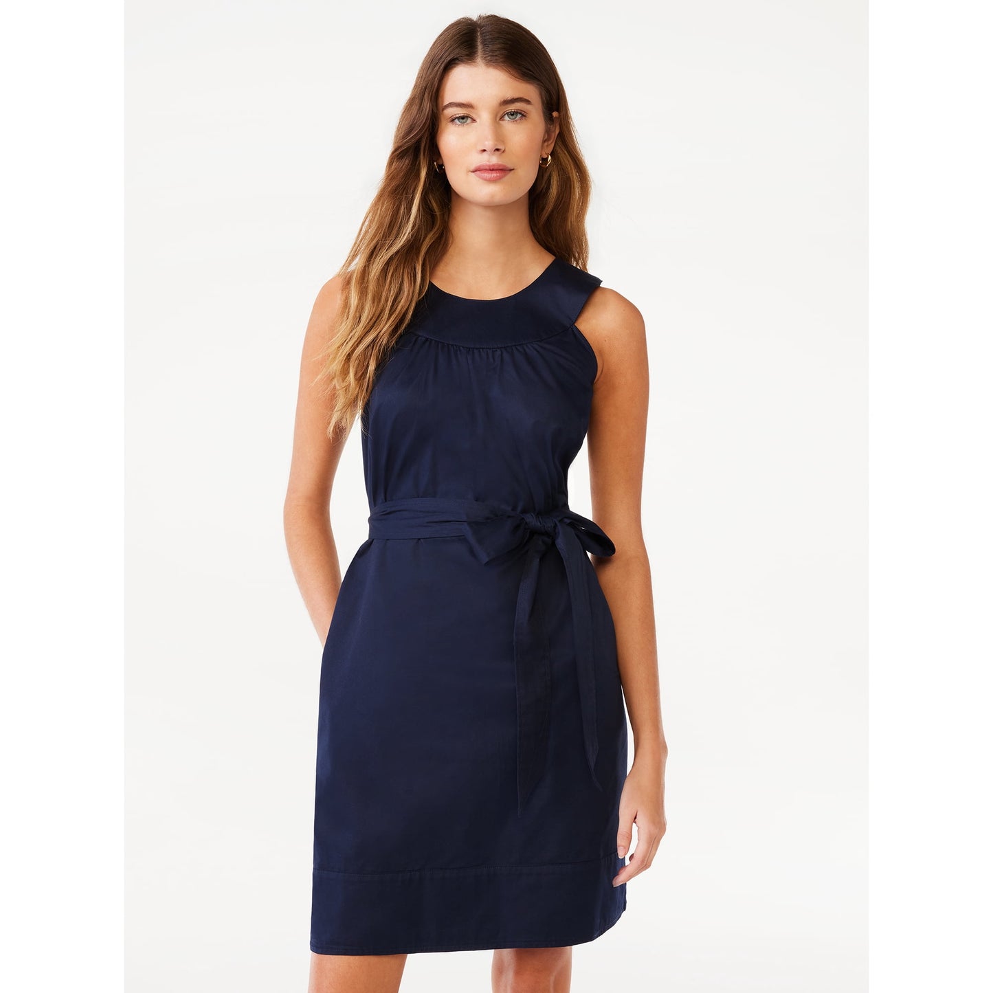 Free Assembly Womens Sleeveless Belted Mini Shift Dress,