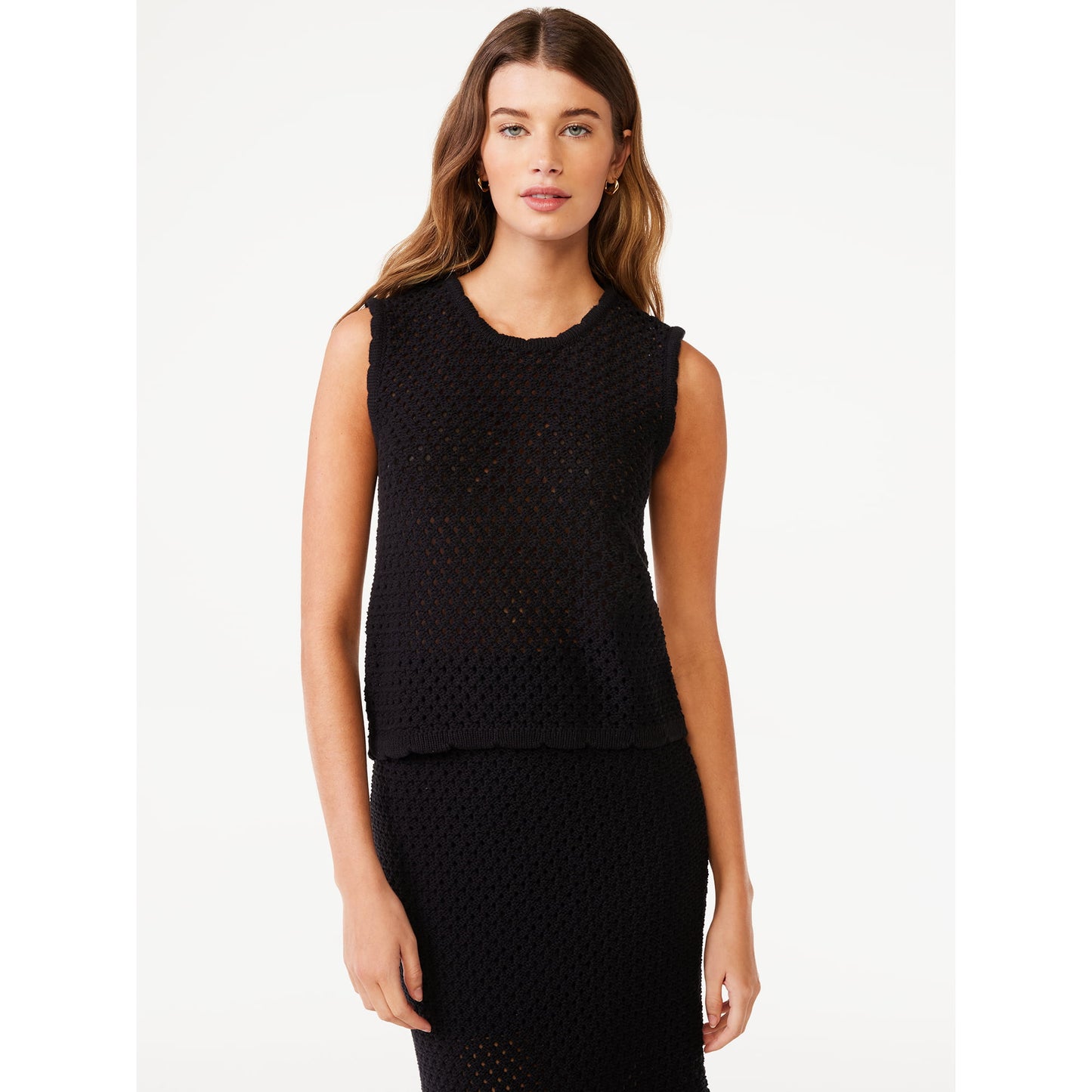 Free Assembly Womens Sleeveless Crochet Sweater Top,