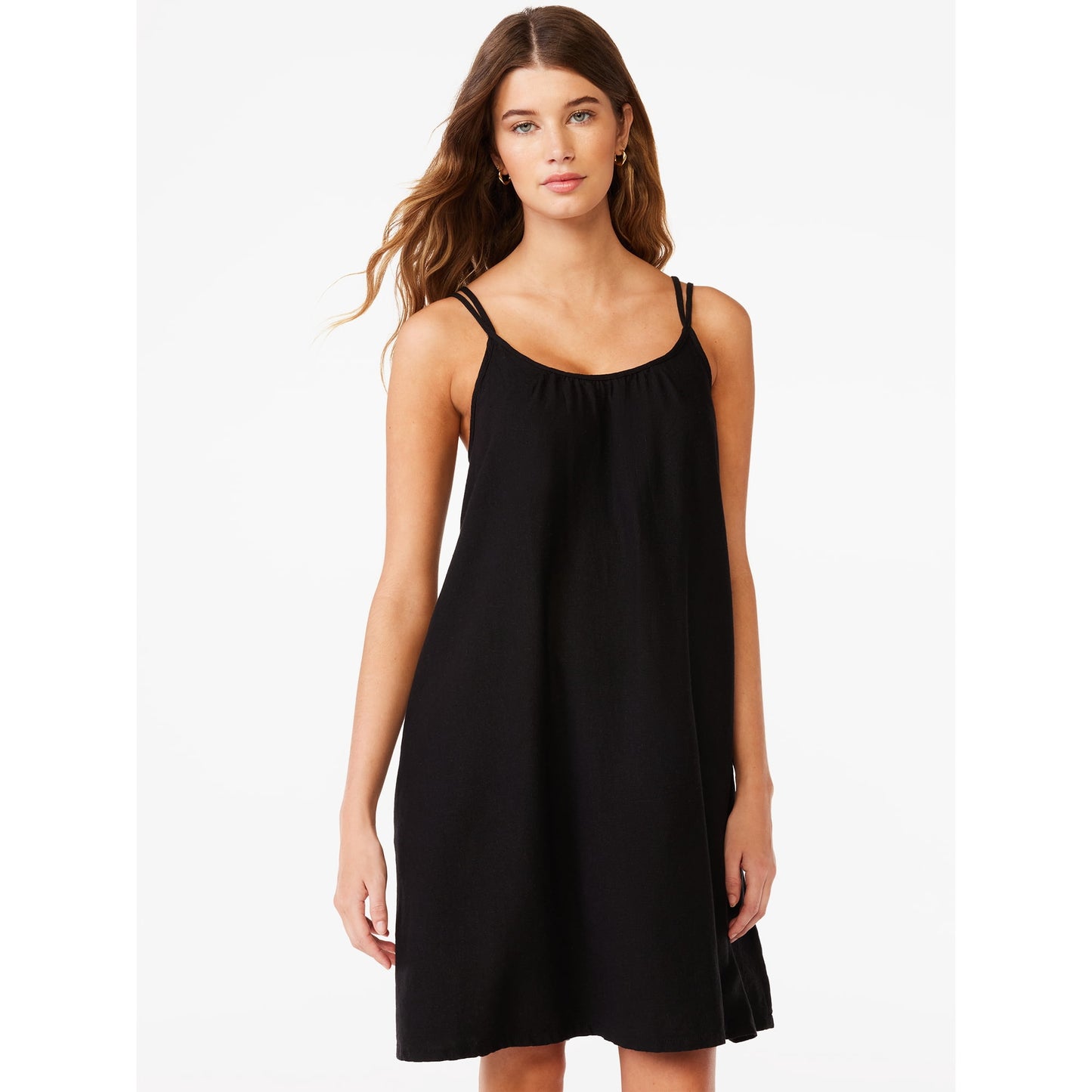 Free Assembly Womens Sleeveless Cross Back Mini Swing Dress,
