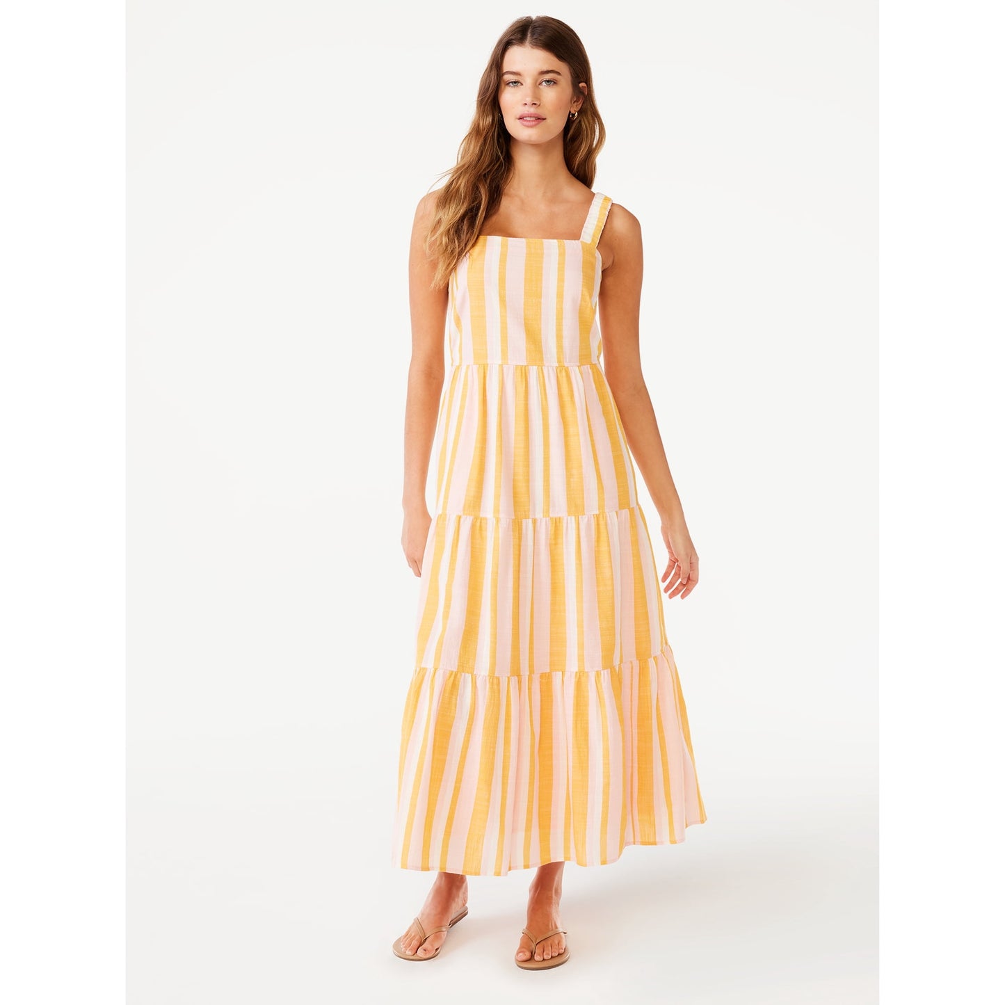 Free Assembly Women's Sleeveless Square Neck Maxi Dress with Elastic Straps