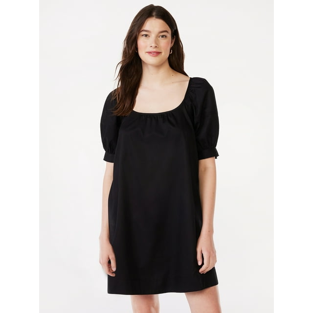 Free Assembly Womens Square Neck Mini Dress with Puff Sleev