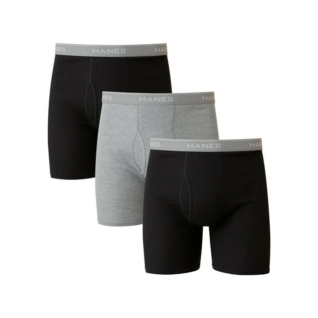 Hanes Mens Black/Grey Boxer Briefs, 3 Pack
