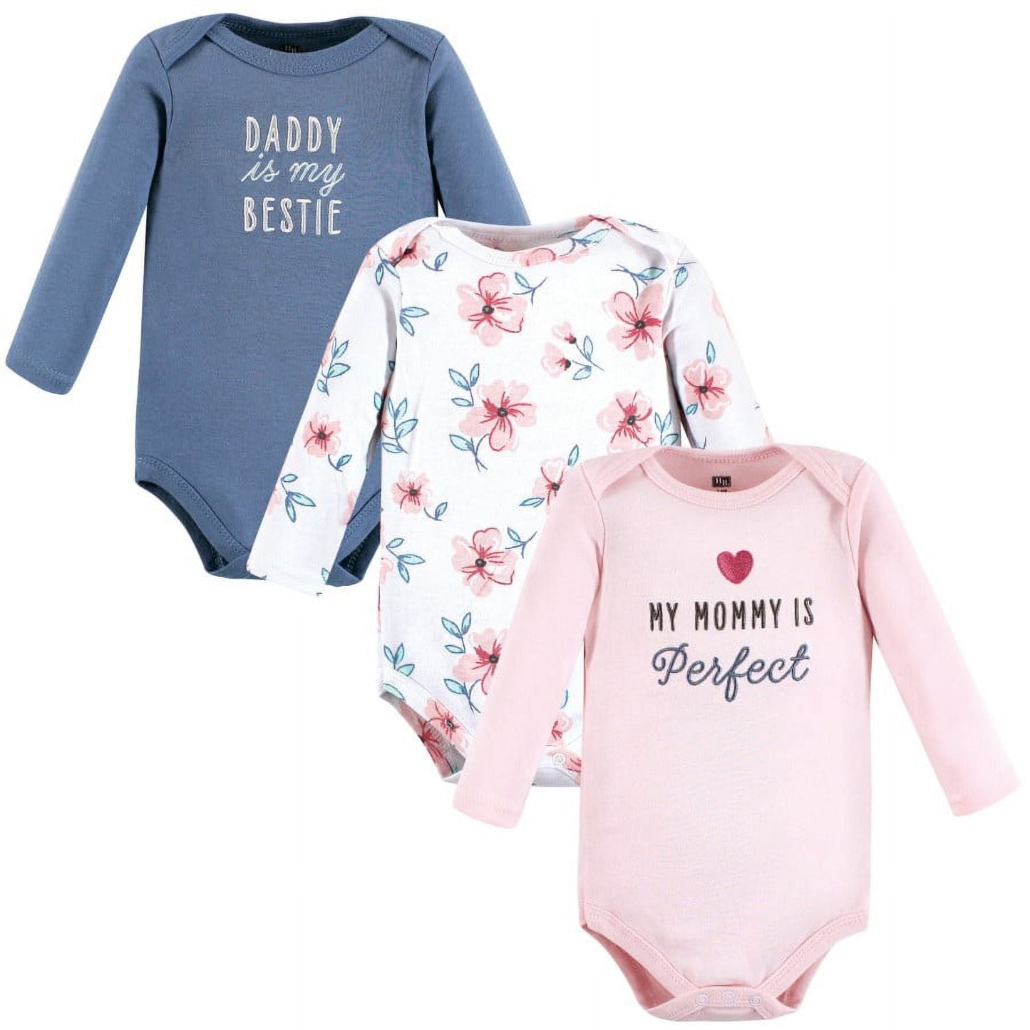 Hudson Baby Infant Girl Cotton Long-Sleeve Bodysuits, Perfect Mommy 3-Pack,