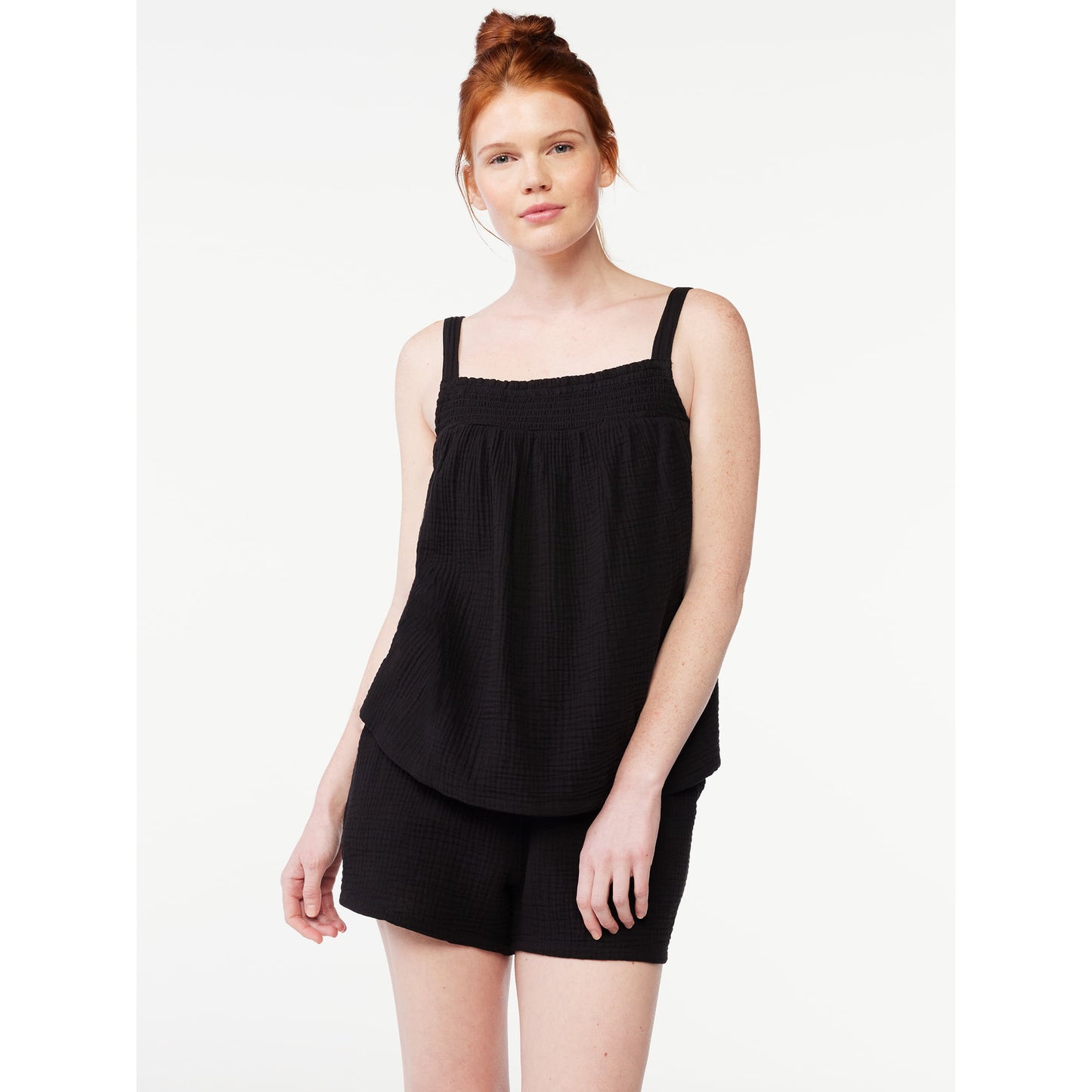 Joyspun Women's Gauze Smocked Cami Top and Shorts Sleep Set,