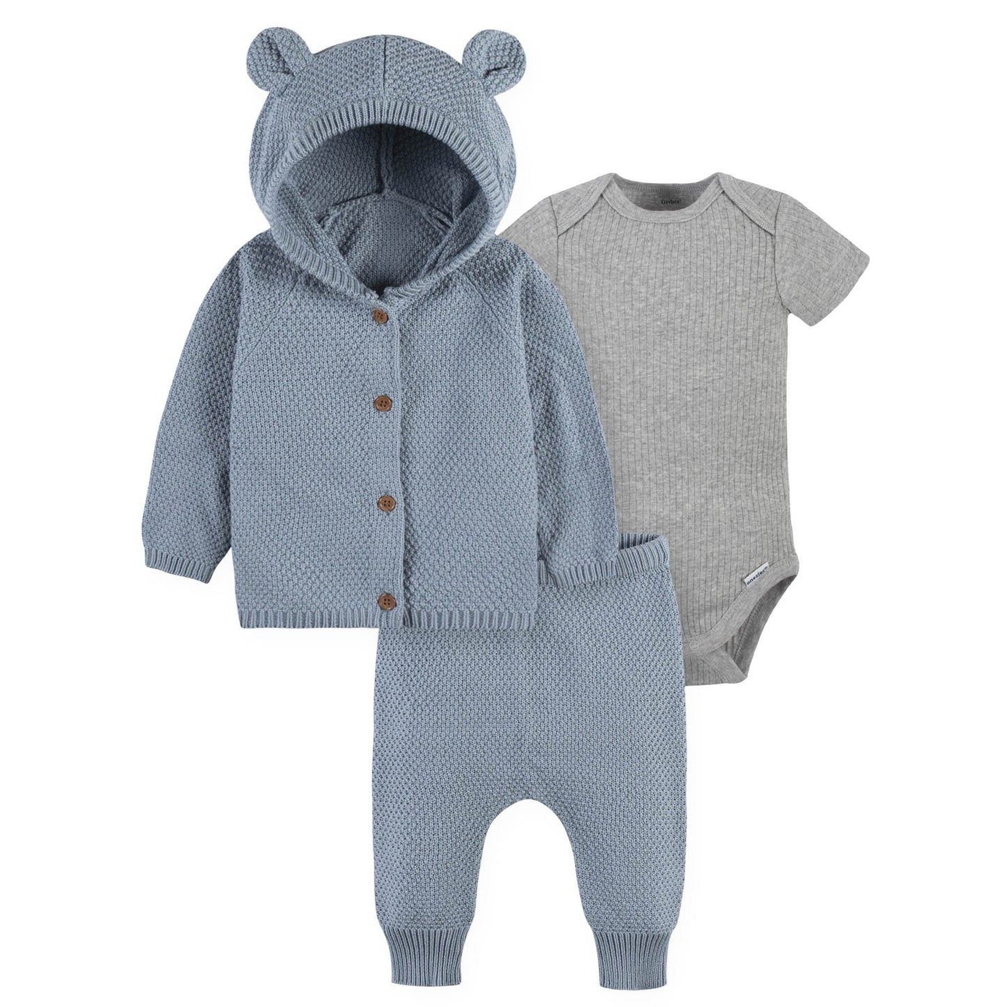 Modern Moments by Gerber Baby Boy Sweater Knit Cardigan, Bodysuit, & Pant Outfit Set, 3-Piece