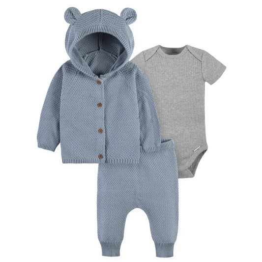 Modern Moments by Gerber Baby Boy Sweater Knit Cardigan, Bodysuit, & Pant Outfit Set, 3-Piece