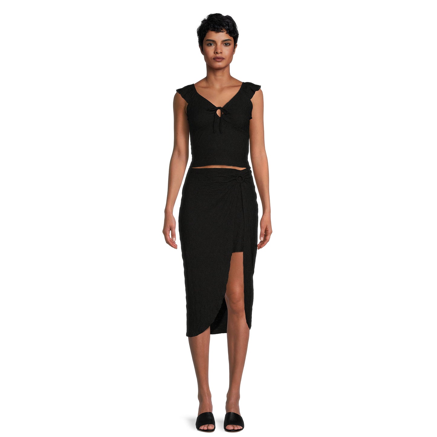 No Boundaries Juniors Flutter Strap Top and O-Ring Skirt Set, 2-Piece