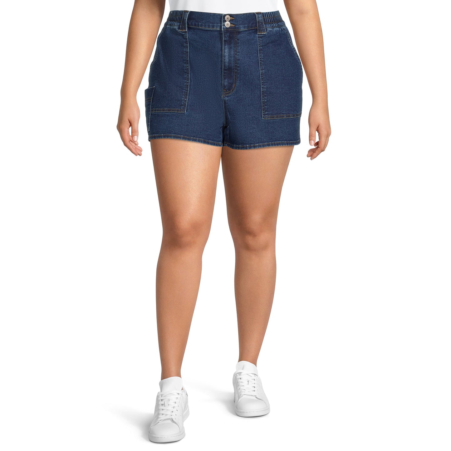 No Boundaries Juniors Plus Denim Carpenter Shorts with Elastic Back