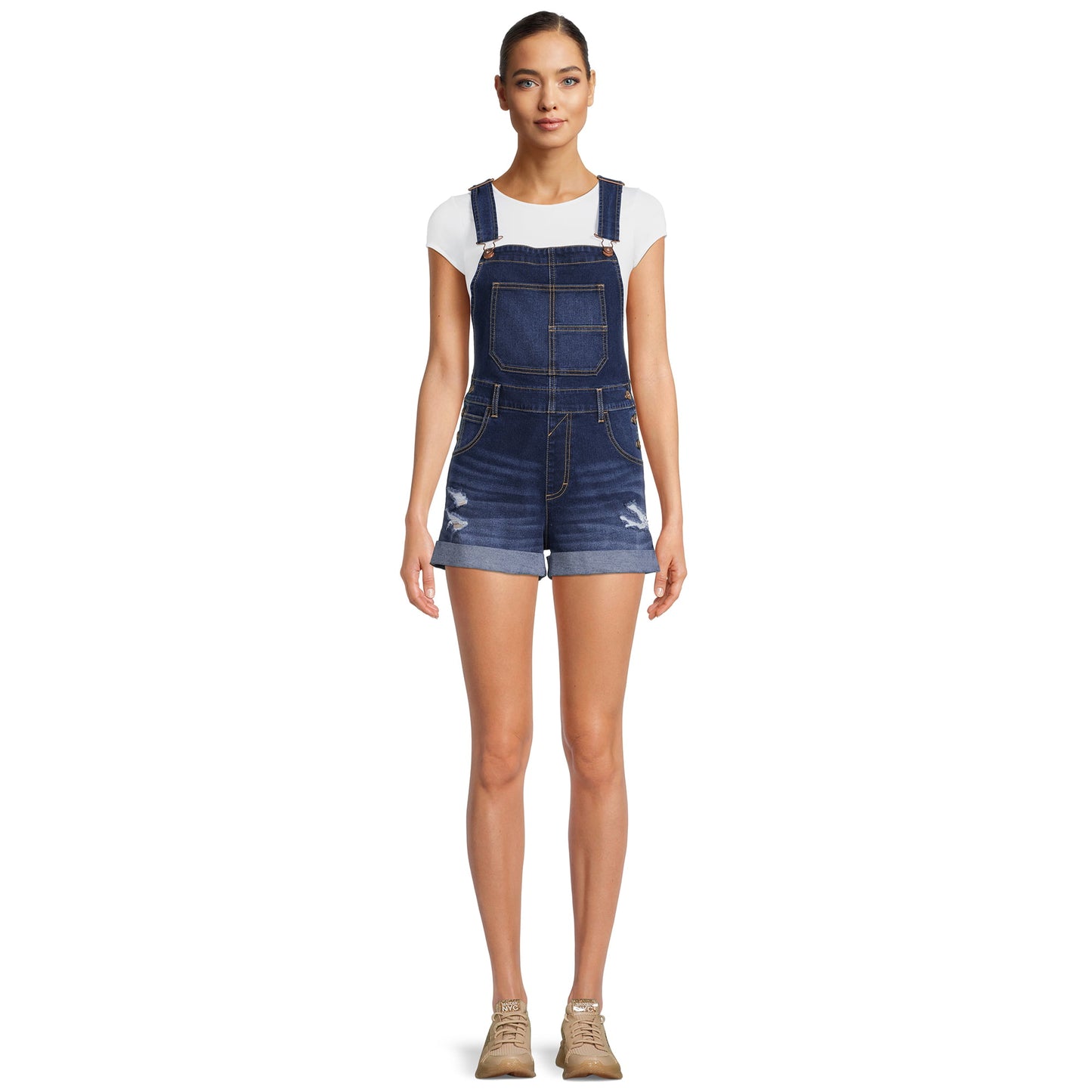 No Boundaries Juniors Relaxed Boyfriend Shortalls