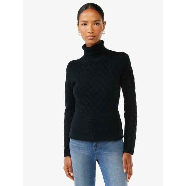 Scoop Womens Cable Knit Turtleneck Sweater