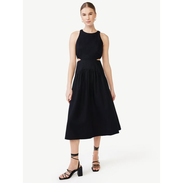 Scoop Women's Linen Cutout Midi Dress