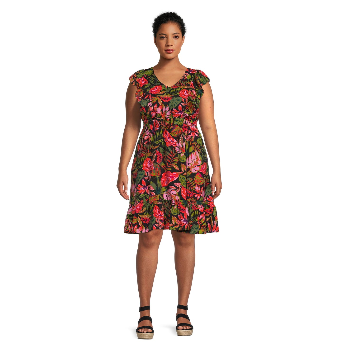 Terra & Sky Womens Plus Size Flutter Sleeve Dress