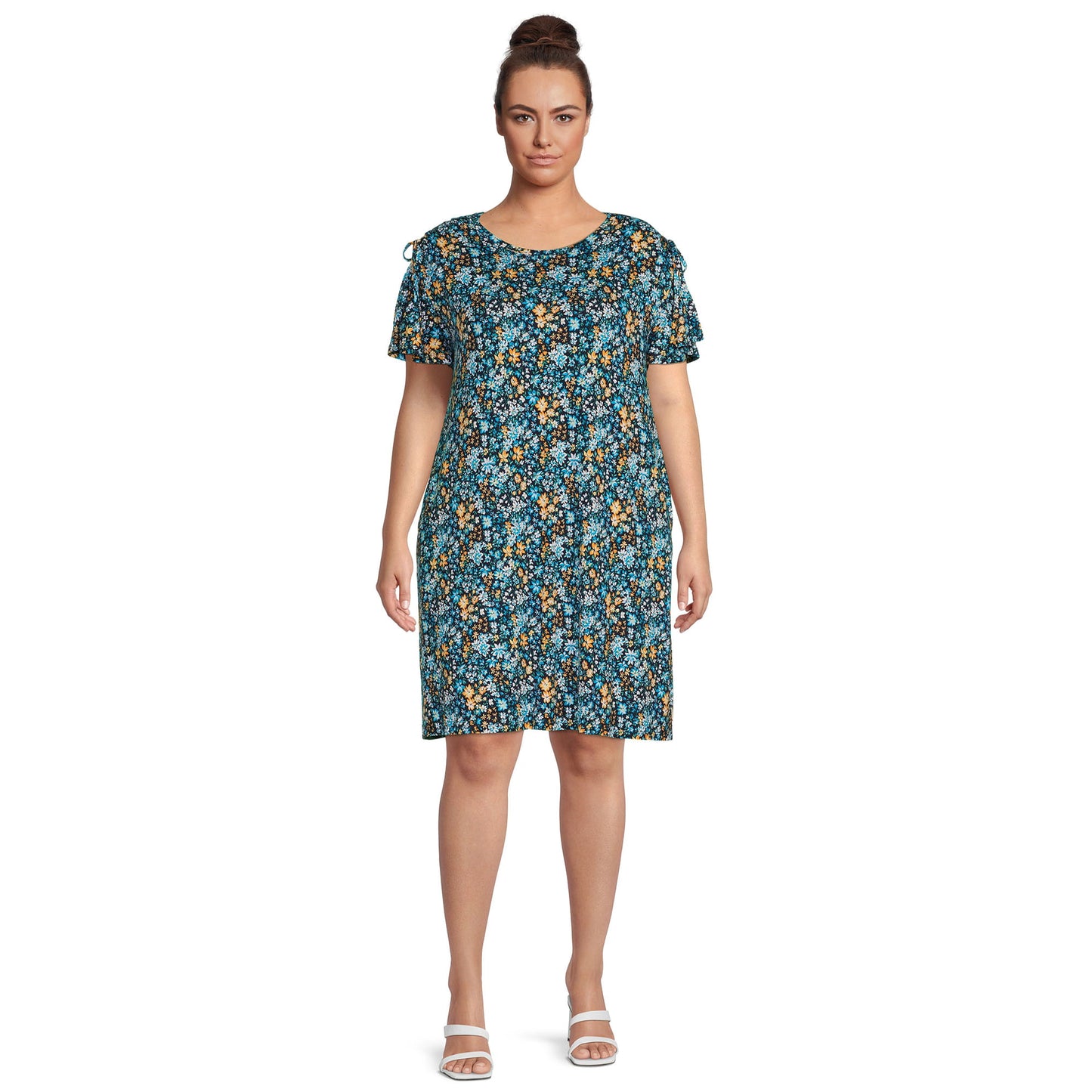 Terra & Sky Women's Plus Size Ruched Shoulder Knit Dress