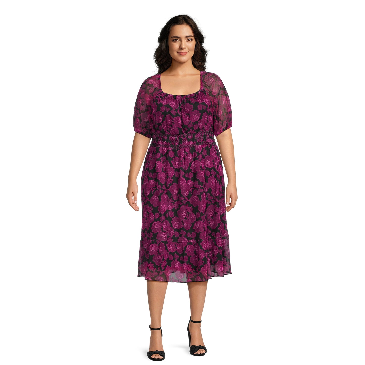 Terra & Sky Women's Plus Size Smocked Mesh Dress